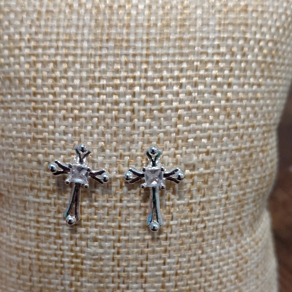Silver Cross Stud Earrings